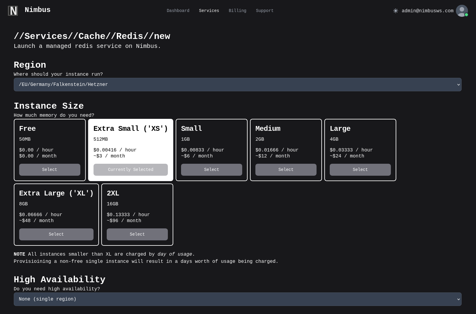 Cache provisioning screen